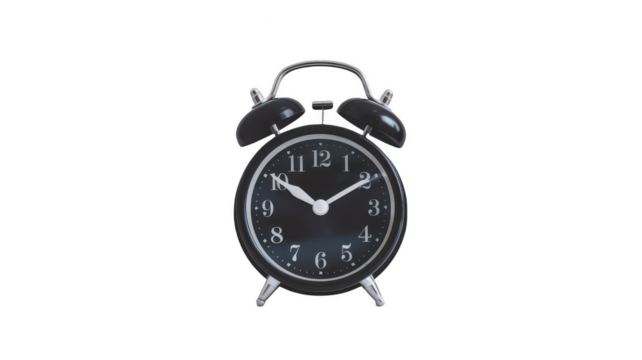 Classic black alarm clock with vintage design, featuring round face and two bells on top. This timeless piece adds charm to any setting