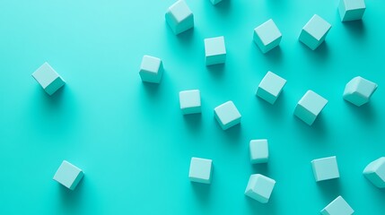 Obraz premium Light Blue Cubes Scattered Across Turquoise Background