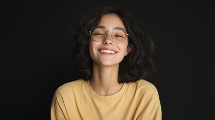 Cheerful Young Woman in Yellow Sweater