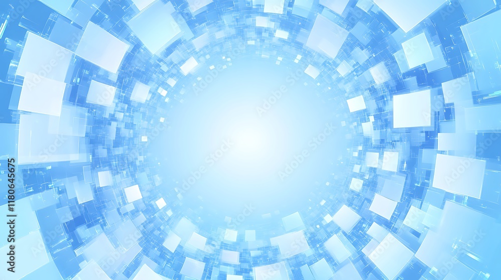 Poster abstract blue squares rotating in a circular pattern