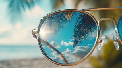 Reflections of Paradise: Tropical Beach Scene Captured in Sunglasses
