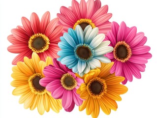 Colorful Gerber Daisy flower bouquet isolated on white background.