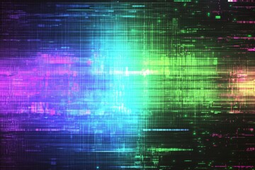 Obraz premium Abstract colorful digital glitch background with vibrant neon hues and textured lines.