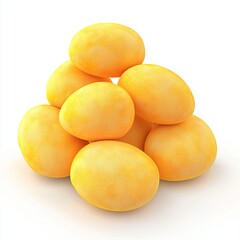 Fresh and Vibrant Yellow Eggs Piled Together on a Bright White Background for Culinary and Food Related Projects