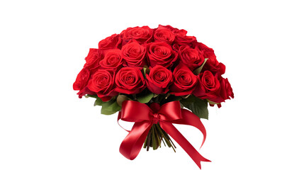 Bouquet of red roses with a ribbon isolated on transparent background