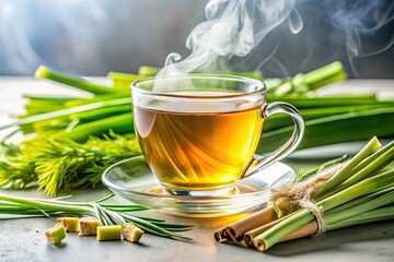 Lemongrass Tea for Fever Relief:  Natural Remedy, Herbal Infusion, White Background