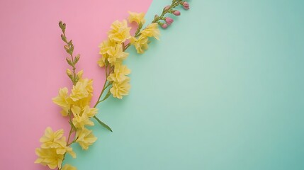 Yellow Flowers Arranged on Pink and Teal Background