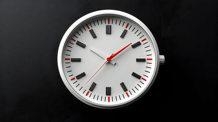 White clock face on black background, time management concept, studio shot, website design element.