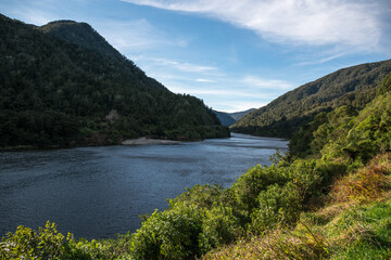 Fototapeta premium River scenery in the Lower Buller gorge between Westport and Inangahua Junction