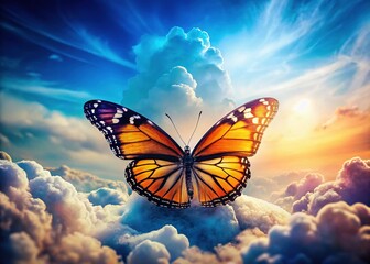 Obraz premium Macro Butterfly on Cloudy Sky - Nature Stock Photo with Copy Space