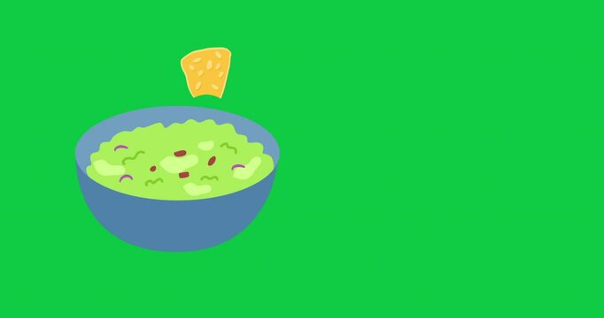 salsa and guacamole dip sauces, nacho chips animation