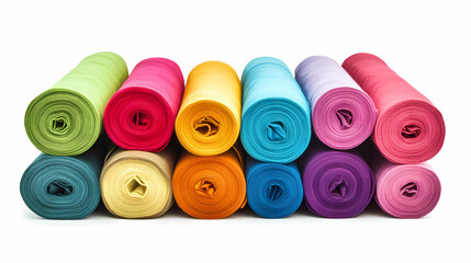 Rolls of variety color fabric isolated on white background. Snowwoven. Illustration