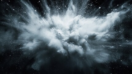 Dramatic grey powder explosion against black. Perfect for illustrating power, energy, or chaos concepts.