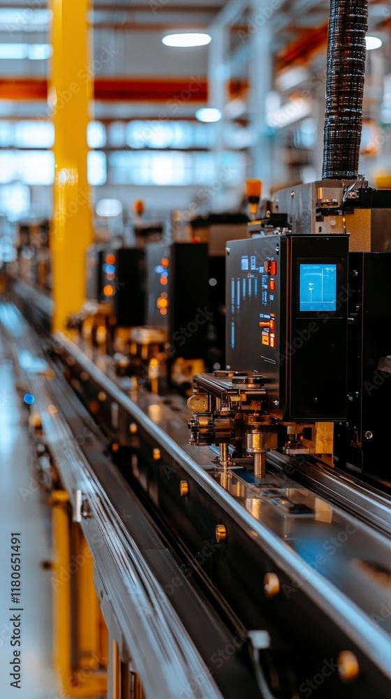 Poster automated high tech warehouse logistics conveyor system digital interface factory autom