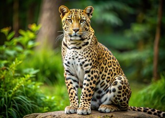 Fototapeta premium Majestic Leopards: PNG Images of Walking, Standing & Sitting Big Cats in Natural Poses