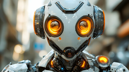 Fototapeta premium Friendly Robot City Street Portrait AI Technology.