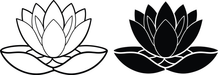 Water Lily Line Art, Black and White, Floral Design, Botanical Illustration, Simple, Elegant, Nature