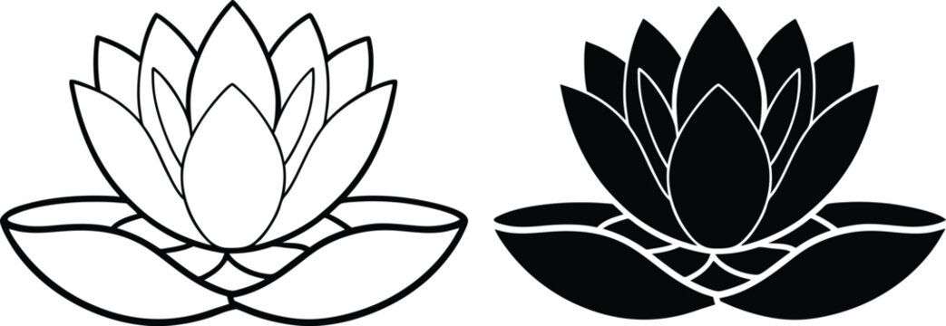 Water Lily Line Art, Black and White, Floral Design, Botanical Illustration, Simple, Elegant, Nature