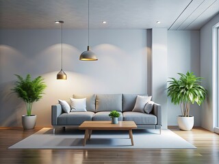 Minimalist Contemporary Living Room with Blank Wall - Long Exposure 3D Render