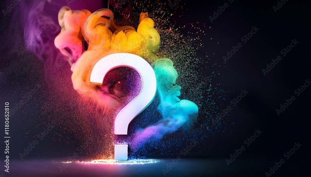 Aufkleber a colorful question mark emerges from a vibrant cloud of smoke, symbolizing curiosity and inquiry in