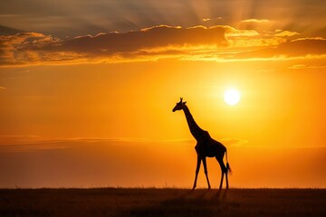 Minimalist Giraffe Silhouette, African Savannah Sunset, Wildlife Photography
