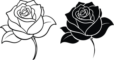 Line Art Rose Designs Black, White, Floral, Botanical Illustrations