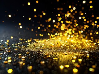 Minimalist Happy New Year: Gold Confetti on Black Background