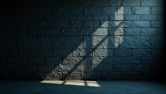 Fototapeta Cold grey shadow on black bricks wall prison cell, cell, metal