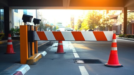 Electronic toll collection gate glowing at night, showcasing modern transportation technology and seamless automated payment systems for efficient traffic flow.