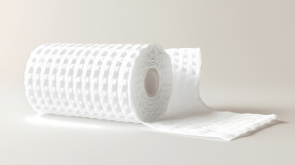 Fototapeta premium Close-up of a roll of white gauze bandage on a light background, perfect for medical, health, or first aid related imagery in various applications. Snowwoven. Illustration