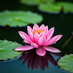 Lotus flower in full bloom on the pond's surface, peaceful, water lily, stillness