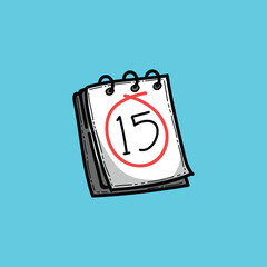 Cartoon illustration featuring a calendar with the date 15 circled prominently, 
set against a simple blue background, symbolizing deadlines, appointments, 
and important dates.
