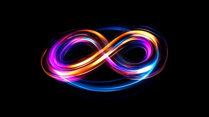 Infinity symbol on dark background with glowing particles