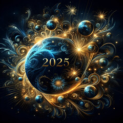 Fototapeta premium 2025 Festive Lights for a New Year Countdown Bright Neon New Year 2025 Celebration Design Stunning 2025 New Year Fireworks and Starry Glow