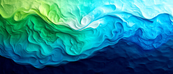 Obraz premium A vibrant abstract depiction of swirling blue and green colors, resembling ocean waves or flowing water, creating a smooth, fluid visual effect.