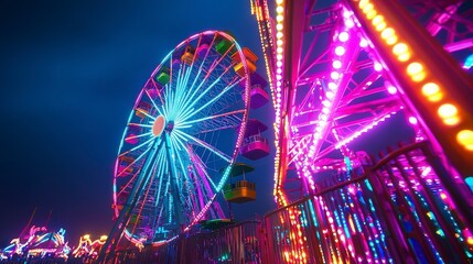 Illuminated Ferris Wheel at Night Amusement Park
