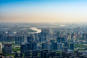 Fototapeta premium aerial view of Ningbo City, China