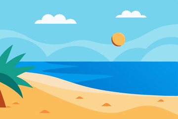 Serene Coastal View with Palm Tree and Sandy Shoreline