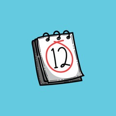 Cartoon illustration featuring a calendar with the date 12 circled prominently, 
set against a simple blue background, symbolizing deadlines, appointments, 
and important dates.