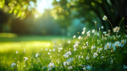 Obraz premium Sunlit Daisies in a Lush Green Field