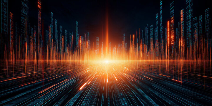 Exploring quantum computing applications a futuristic cityscape with digital data flow virtual environment perspective