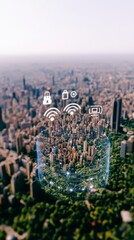 Obraz premium Smart City 5G Network IoT Digital Hologram Urban Tech