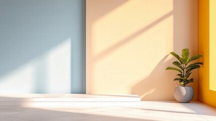 Minimalist Interior with Pastel Walls and Plant