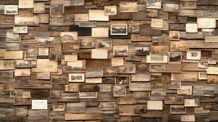 Vintage Postcard Collage on Wooden Wall