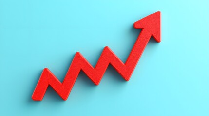 Dynamic Red Arrow Indicating Growth on a Soft Blue Background for Business and Financial Analysis. Keyword, Optimization, Strategy Concept