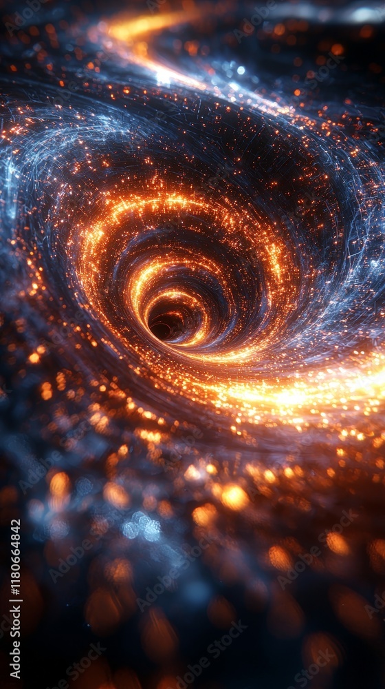 Poster stunning abstract vortex of light and particles in deep space with bright swirling effects
