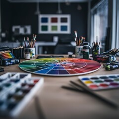 Obraz premium Color Wheel Art Supplies Creative Workspace Design Studio