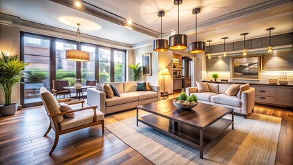 Fototapeta premium Long Exposure Photography of Room Renovation and Interior Design Transformation with Modern Aesthetic and Warm Lighting for Home Decor Inspiration