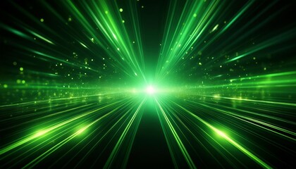 Obraz premium Bright green light effect with rays and highlights, glow particle, black background