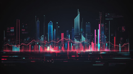 Abstract black background with Colorful charts and graphs with statistics to innovative analyze business potential and forecast future development of companies growth.